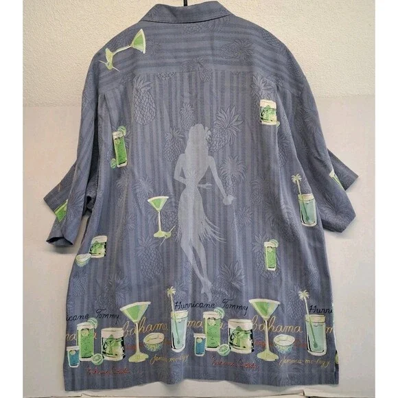 Tommy Bahama Mens XL Shirt Blue 100% Silk Hula Girl - Picture 2 of 9